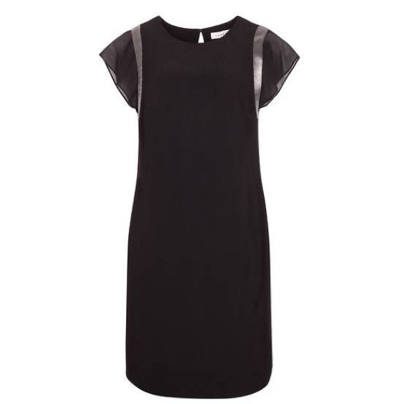 Sandro Paris Sheath Crepe Black & Silver Flutter Sleeve Mini Dress Small - Picture 1 of 16
